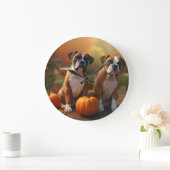 Boxer Welpe Autumn Delight Pumpkin Große Wanduhr (Zuhause)
