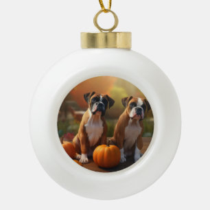 Boxer Welpe Autumn Delight Pumpkin Keramik Kugel-Ornament