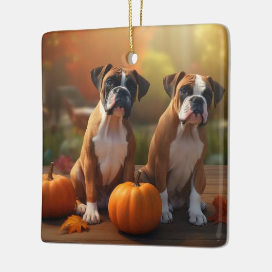 Boxer Welpe Autumn Delight Pumpkin Keramikornament (Links)