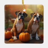 Boxer Welpe Autumn Delight Pumpkin Keramikornament (Vorderseite)