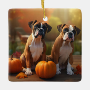 Boxer Welpe Autumn Delight Pumpkin Keramikornament