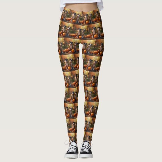 Boxer Welpe Autumn Delight Pumpkin Leggings (Vorderseite)