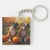 Boxer Welpe Autumn Delight Pumpkin Schlüsselanhänger (Rückseite)