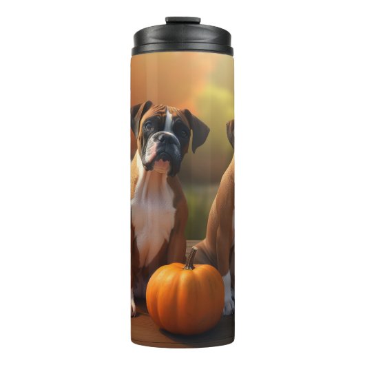 Boxer Welpe Autumn Delight Pumpkin Thermosbecher (Vorderseite)
