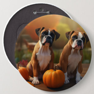 Boxer Welpe Herbstfreude Kürbis  Button