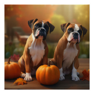 Boxer Welpe Herbstfreude Kürbis Poster