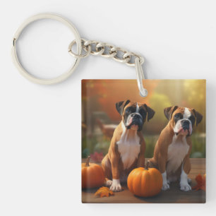 Boxer Welpe Herbstfreude Kürbis Schlüsselanhänger
