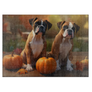Boxer Welpe Herbstfreude Kürbis  Schneidebrett