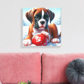 Boxer Welpe im Schnee mit Red Toy Ball Leinwanddruck (Insitu (Wohnzimmer))