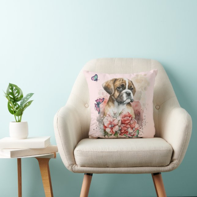 Boxer Welpe in Blume Kissen (Stuhl )
