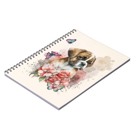 Boxer Welpe in Blume Notizblock (Linke Seite)