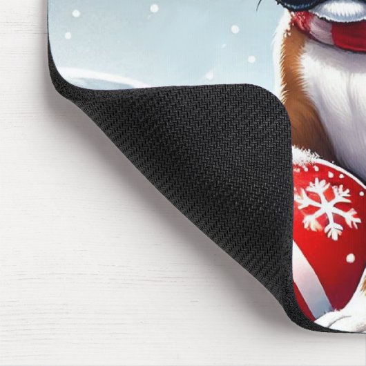 Boxer Welpe in Snowy Landschaft Ball halten Mousepad (Ecke)