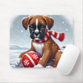 Boxer Welpe in Snowy Landschaft Ball halten Mousepad (Mit Mouse)