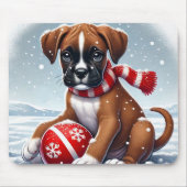 Boxer Welpe in Snowy Landschaft Ball halten Mousepad (Vorne)