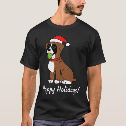 Boxer-Welpe mit Weihnachtsmannmütze-glücklichen T-Shirt (Vorderseite)