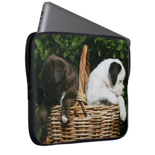 Boxer-Welpen im Korb Laptopschutzhülle (Vorne Rechts)