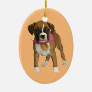 Boxer-Welpen-Oval-Verzierung Keramikornament