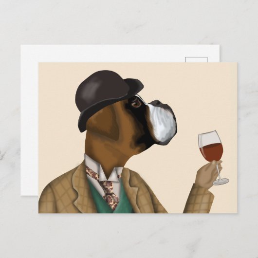 Boxer Wine Snob Postkarte (Vorne/Hinten)