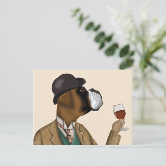 Boxer Wine Snob Postkarte (Stehend Vorderseite)