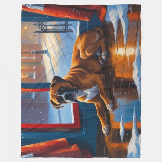 Boxer with Christmas Lights Holiday Fleecedecke (Vorderseite)