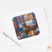 Boxer with Christmas Lights Holiday Quadratischer Aufkleber (Umschlag)