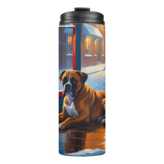 Boxer with Christmas Lights Holiday Thermosbecher (Vorderseite)
