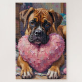 Boxer with Oversized Plush Heart Valentine's Day Puzzle (Vertikal)
