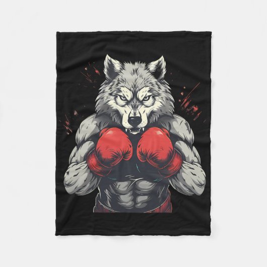 Boxer Wolf Mit Boxhandschuhen Kickboxen Lustiger B Fleecedecke (Vorderseite)