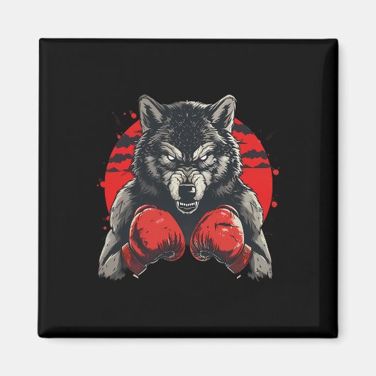 Boxer Wolf Mit Boxhandschuhen Kickboxen Lustiger B Magnet (Vorne)