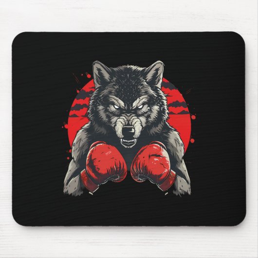 Boxer Wolf Mit Boxhandschuhen Kickboxen Lustiger B Mousepad (Vorne)