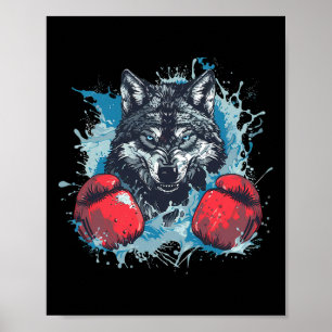 Boxer Wolf Mit Boxhandschuhen Kickboxen Lustiger B Poster