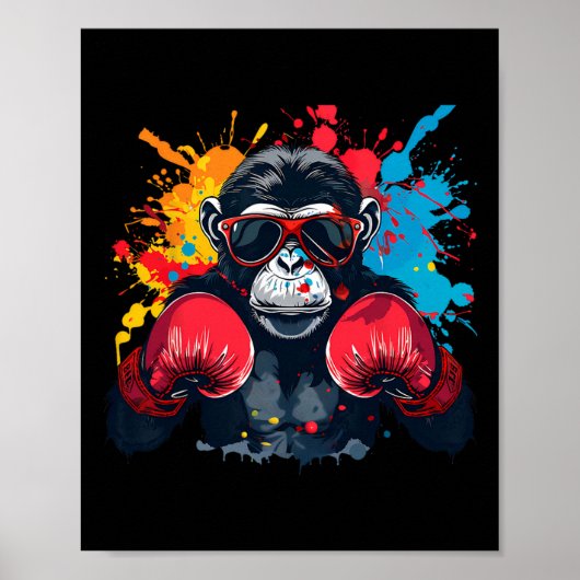Boxeraffe mit Boxhandschuhen Kickboxen Lustiges B Poster (Vorne)