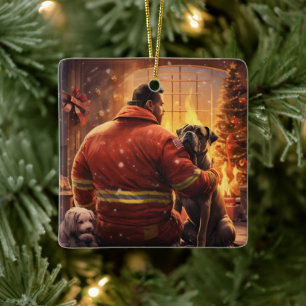 Boxergeschenk, Hausgeschenk, Hundefeuer, Weihnacht Keramikornament