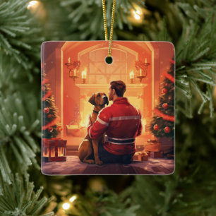 Boxergeschenk, Hausgeschenk, Hundefeuer, Weihnacht Keramikornament