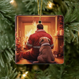 Boxergeschenk, Hausgeschenk, Hundefeuer, Weihnacht Keramikornament