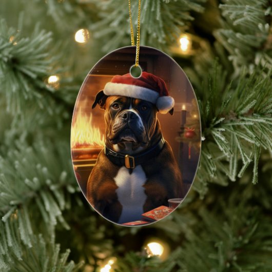 Boxergeschenk, Haustiergeschenk, Hundepolizei, Wei Keramik Ornament (Baum)