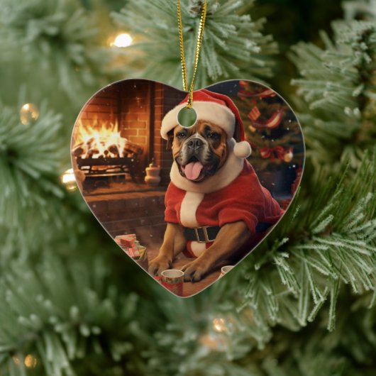 Boxergeschenk, Haustiergeschenk, Hundepolizei, Wei Keramik Ornament (Baum)
