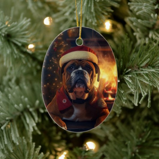 Boxergeschenk, Haustiergeschenk, Hundepolizei, Wei Keramik Ornament (Baum)