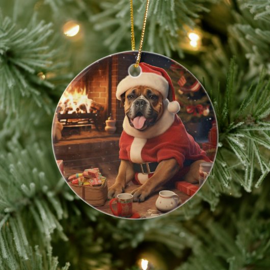 Boxergeschenk, Haustiergeschenk, Hundepolizei, Wei Keramik Ornament (Baum)