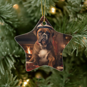 Boxergeschenk, Haustiergeschenk, Hundepolizei, Wei Keramik Ornament