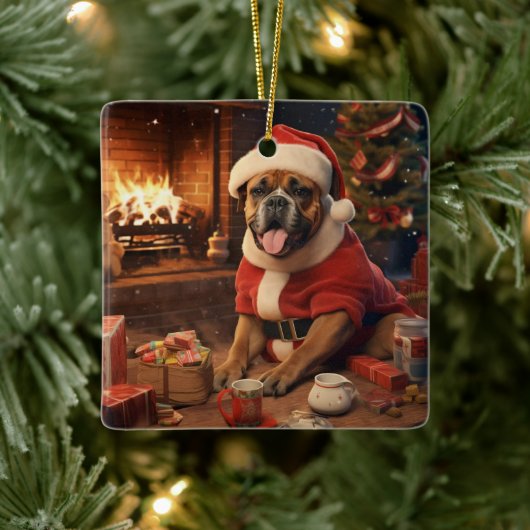 Boxergeschenk, Haustiergeschenk, Hundepolizei, Wei Keramikornament (Baum)