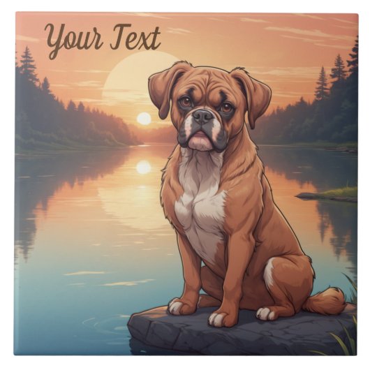 Boxerhund am See Fliese (Vorderseite)