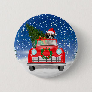 Boxerhund fährt Auto im Schnee Weihnachten  Button