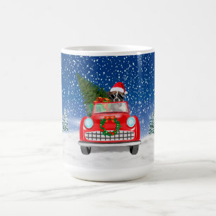 Boxerhund fährt Auto im Schnee Weihnachten  Kaffeetasse