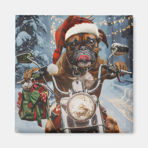 Boxerhund fährt Motorrad Weihnachten Magnet
