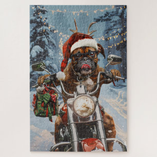 Boxerhund fährt Motorrad Weihnachten Puzzle