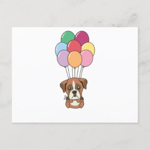 Boxerhund fliegt mit farbenfrohen Ballons Postkarte