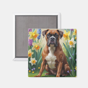 Boxerhund Frühlingsblumen Malerei Magnet