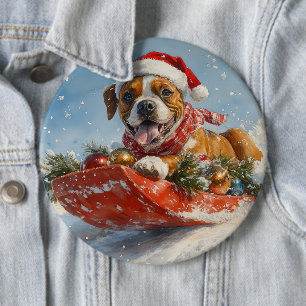 Boxerhund im Schlitten Lass es schneien Weihnachte Button