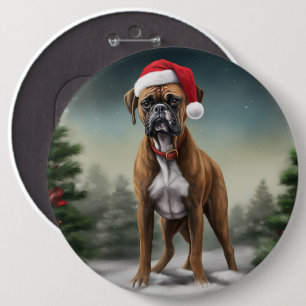 Boxerhund im Schnee Weihnachten  Button